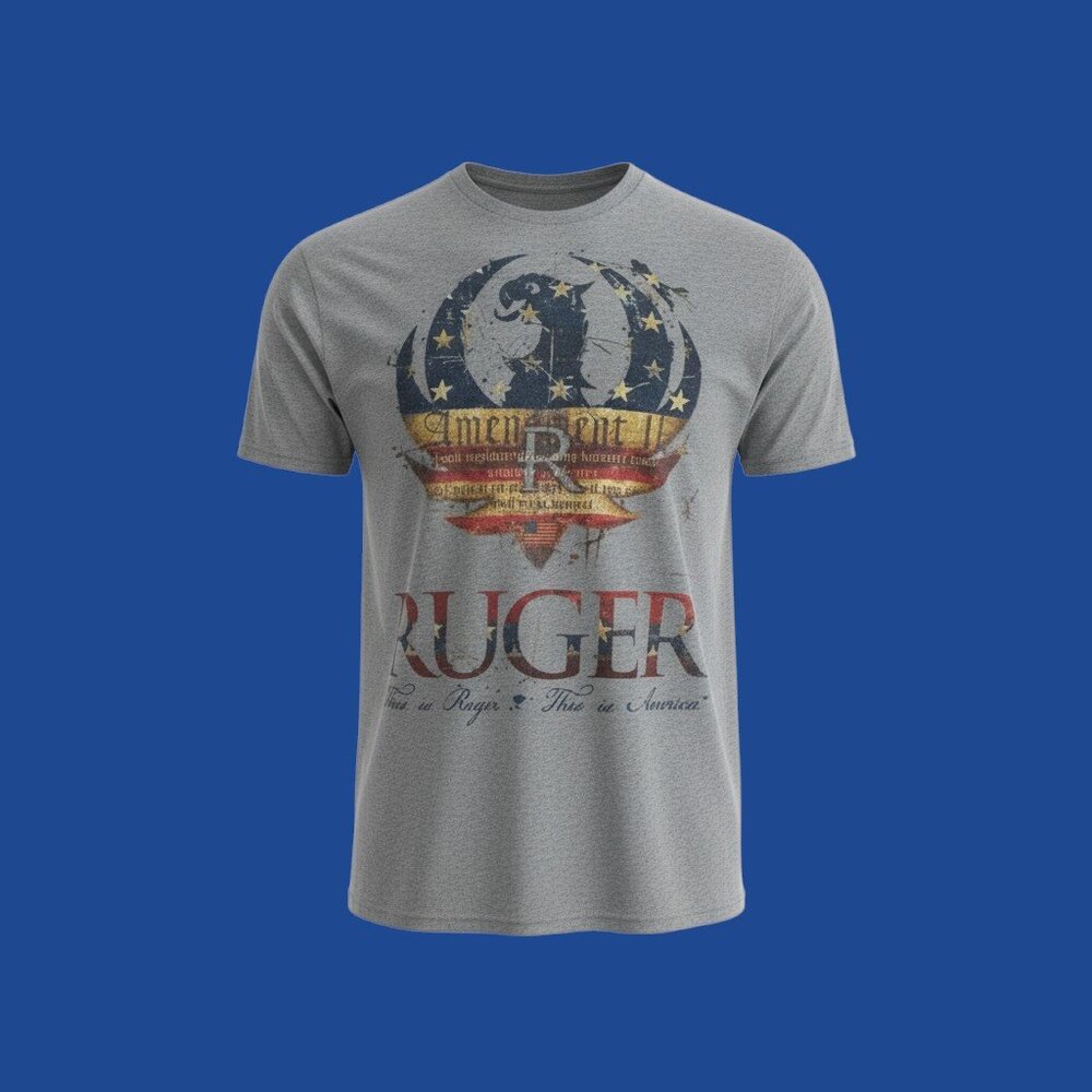 Vintage Ruger Firearms USA T-Shirt 2A Patriotic Graphic Gray Small
